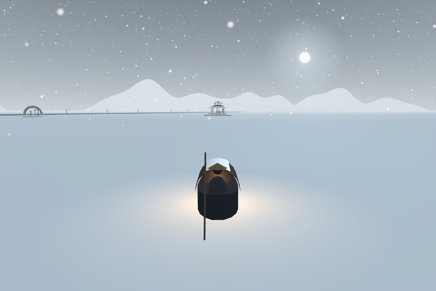 雪夜西湖：小舟驶向湖心亭
